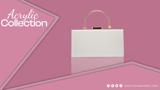 Elegant pearl acrylic clutch bag for weddings and parties in Pakistan.