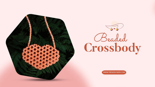Elegant woman wearing a beaded pearl crossbody bag for a stylish look in Pakistan.