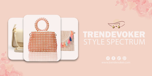 Stylish collection of branded ladies handbags in Pakistan including leather tote, crossbody, velvet, beaded, and wooden bags by TrendEvoker.