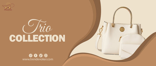 Woman packing a trio leather shoulder bag for travel – TrendEvoker branded bags in Pakistan.