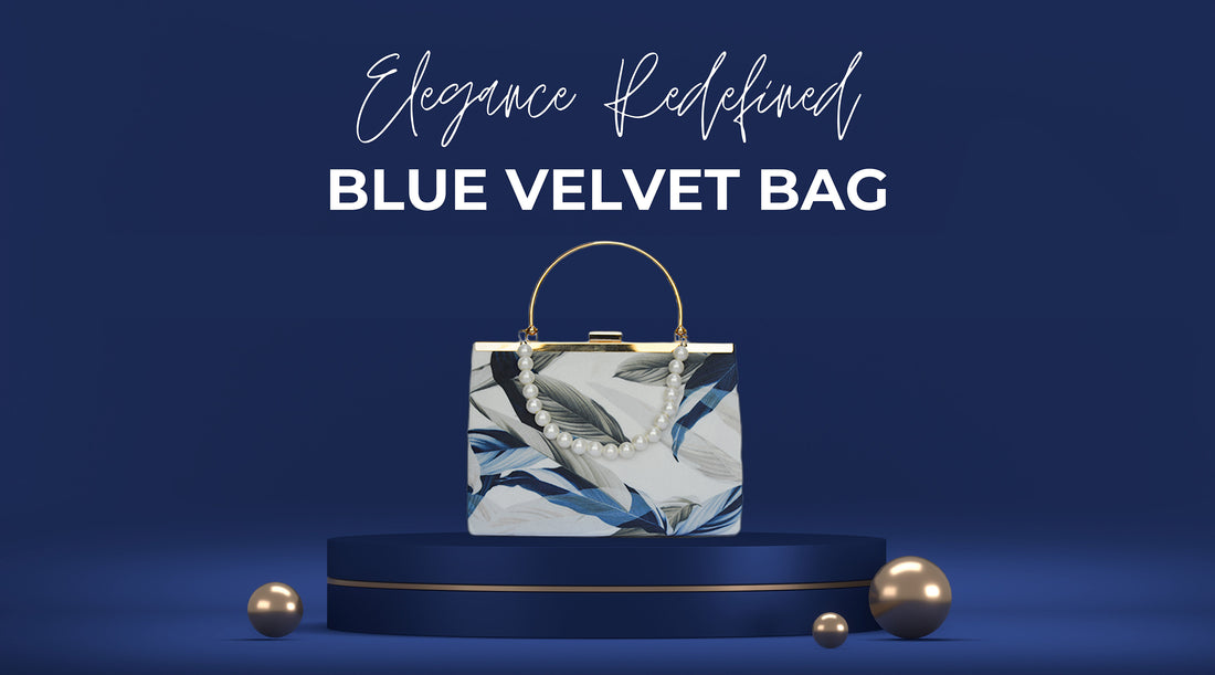Elegant blue and white velvet beach bag from TrendEvoker, featuring a luxurious design, perfect for both casual beach outings and formal events in Pakistan