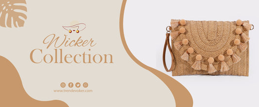 Handmade wicker fringe beach bag with vintage boho design – affordable clutch for women in Pakistan.