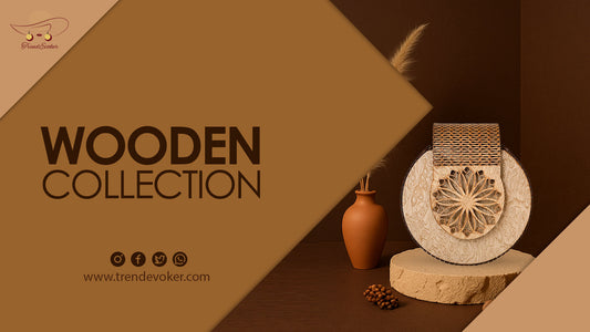 Handmade eco-friendly wooden shoulder bag for women in Pakistan with natural finish and sustainable design.