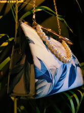 Elegant Blue and White velvet handbag with a luxurious design for women