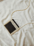White and Black Elegant Pearl and Beaded Crossbody Bag for Ladies