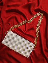Off White Handcrafted Beaded Shoulder Bag - Branded Bag in Pakistan