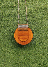 Reddish Plain Crossbody Wooden Bag for women, perfect for travel