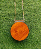 Backside of Customized Reddish Plain Crossbody Wooden Bag from Pakistan