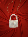Handcrafted Mini White Beaded Crossbody Bag for Women