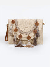 Wicker Fringe Contrast Brown Rings Vintage Skin Bag with unique design, perfect for stylish occasions