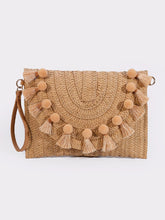 Wicker Fringe Brown Vintage Clutch with unique fringe detailing, perfect for stylish events.