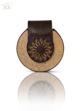 Skin and Black Wooden Cross Body Bag with Long Golden Strap – front view