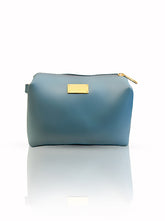 Small Gray leather makeup pouch, perfect for organizing cosmetics and essentials