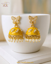 Mayon Yellow Jhumkas – Traditional Mehndi Earrings for Brides