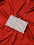 Off-White Beaded Bridal Pouch - Elegant Pearl Bag for Brides