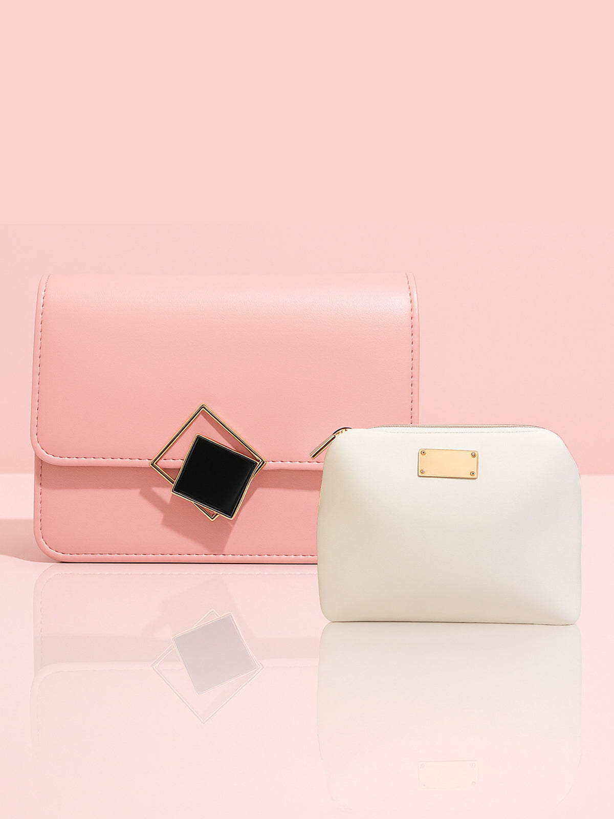 ink crossbody bag and white makeup pouch combo on sale in Pakistan – stylish women’s handbag set for Eid, travel, and daily use