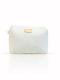 Plain White Leather Makeup Pouch, a stylish and durable travel pouch for women