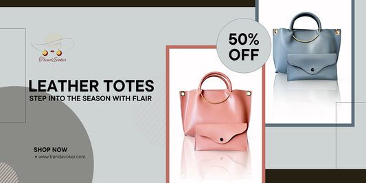 High-quality leather tote bag in Pakistan available at 50% off, perfect for women, featuring genuine leather and stylish design from TrendEvoker