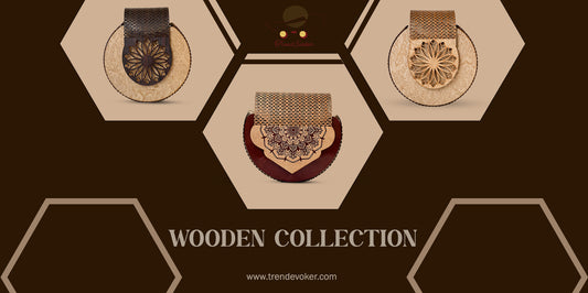 Handcrafted wooden handbag with intricate carvings, featuring a bamboo handle and eco-friendly design, perfect for women in Pakistan.