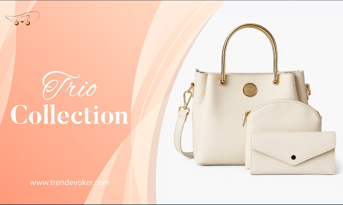 Elegant trio leather shoulder bag for women in Pakistan by TrendEvoker – perfect for travel, office, and daily use.