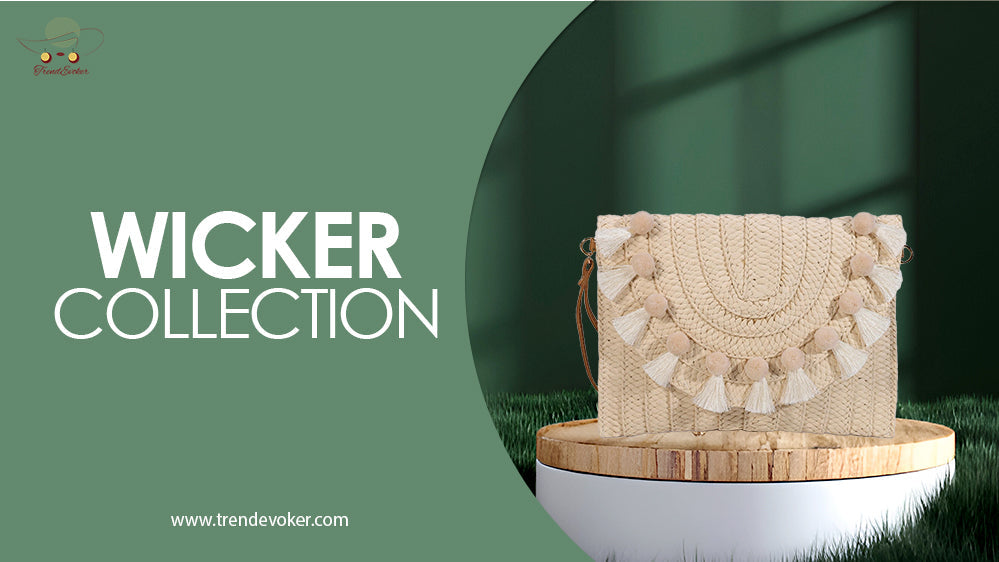 Handmade wicker fringe clutch bag for women in Pakistan – perfect for beach holidays and formal events, available online at TrendEvoker.