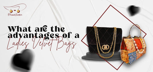 two types of velvet bags are shown with blog title text