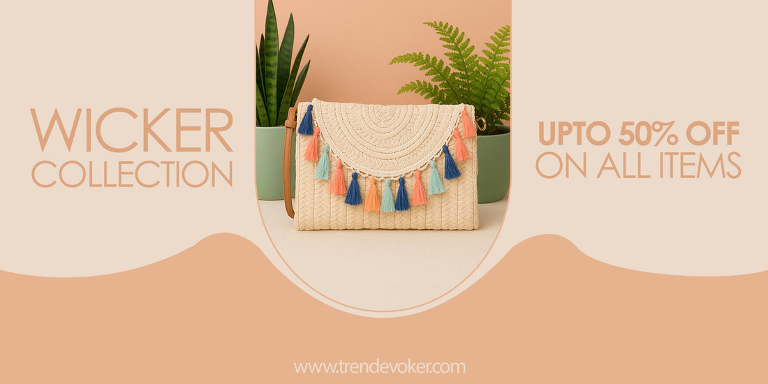 Affordable handmade wicker fringe bag and clutch for women in Pakistan with elegant design.