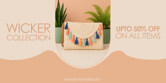 Affordable handmade wicker fringe bag and clutch for women in Pakistan with elegant design.