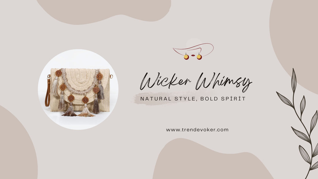 Handmade wicker fringe boho clutch with unique design, perfect for beach trips and vintage-inspired fashion in Pakistan.
