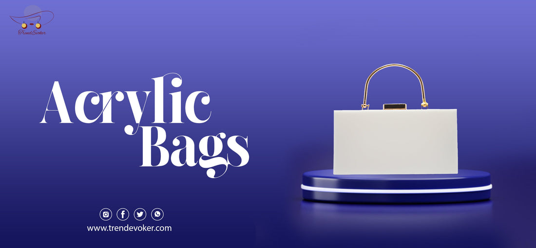 Pakistani woman holding a transparent acrylic clutch with modern outfit.