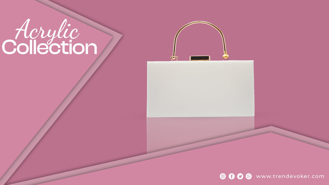 Elegant pearl acrylic clutch bag for weddings and parties in Pakistan.