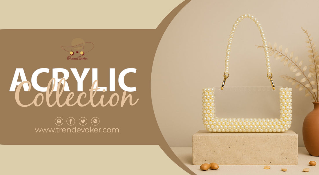 Stylish acrylic clutch bag with organized essentials for women in Pakistan.