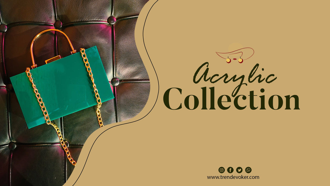 Elegant transparent acrylic clutch with gold accents – the perfect clear handbag for formal events in Pakistan.