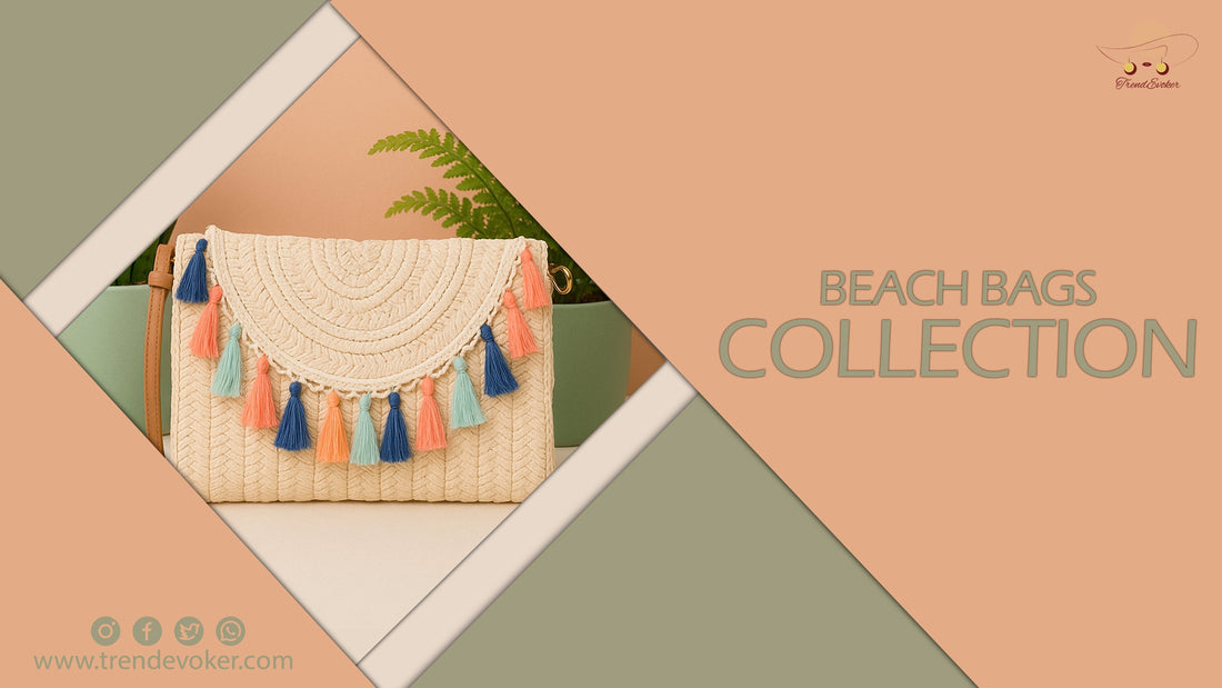 Handmade wicker fringe beach bag, boho clutch and velvet purse for women in Pakistan – 2025 summer collection.