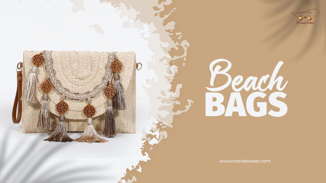 Wicker fringe beach bag and boho clutch for women - handmade bags in Pakistan.