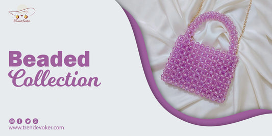 Handmade beaded bag with pearl details from TrendEvoker’s luxury collection – Best beaded bags in Pakistan.