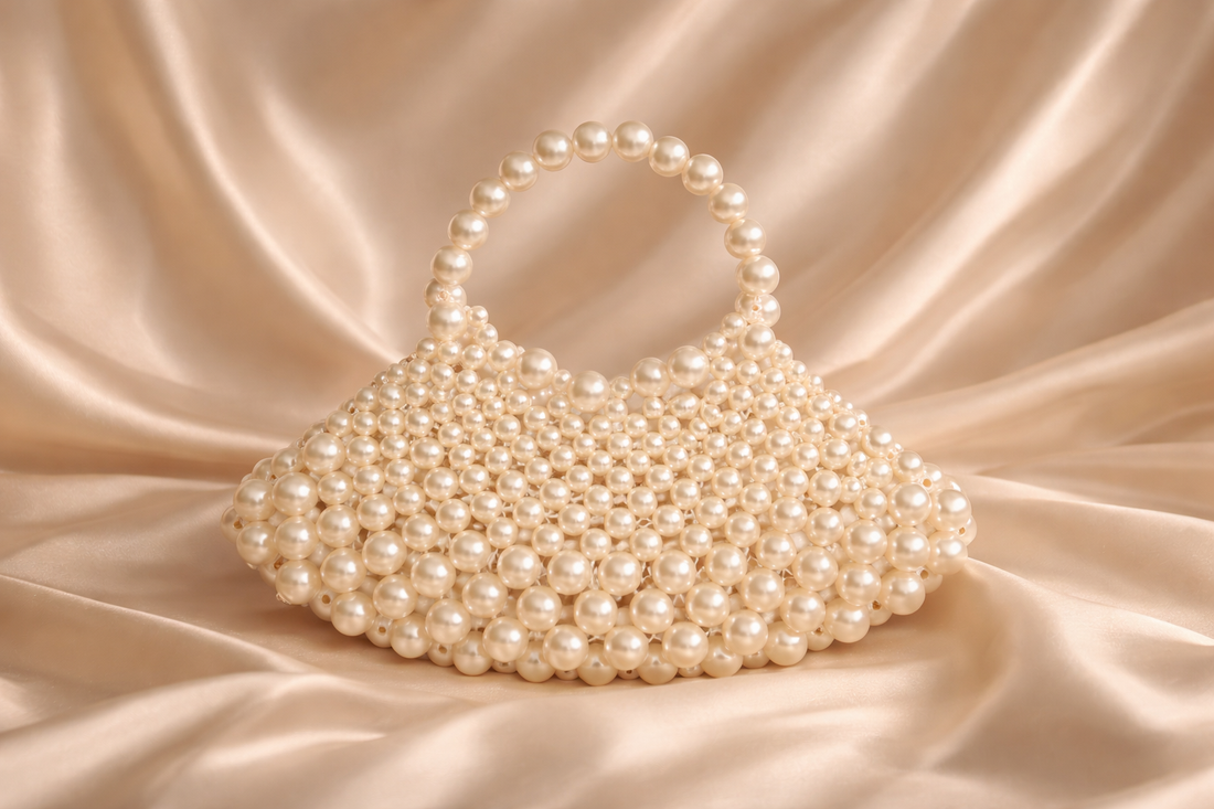 Stylish beaded crossbody bag for women in Pakistan with pearl design and elegant handcrafted details.