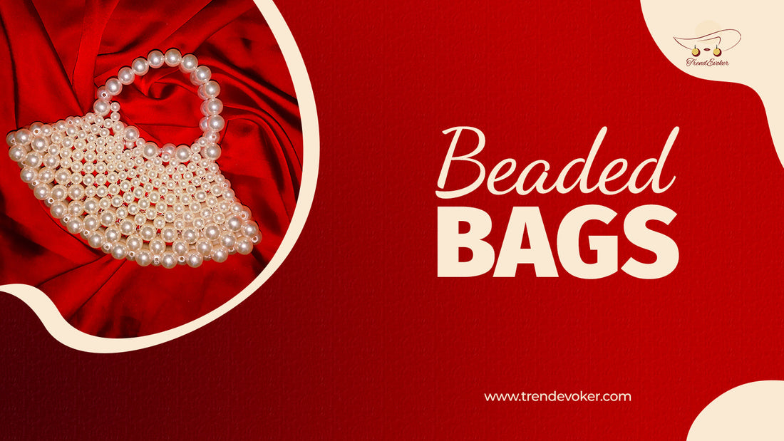 Woman holding a handcrafted pearl beaded bag – perfect crossbody Eid clutch available online in Pakistan from TrendEvoker.
