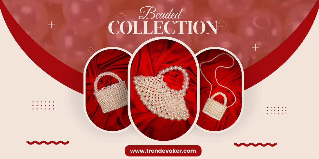 Luxury beaded crossbody bags with pearl embellishments for women in Pakistan.