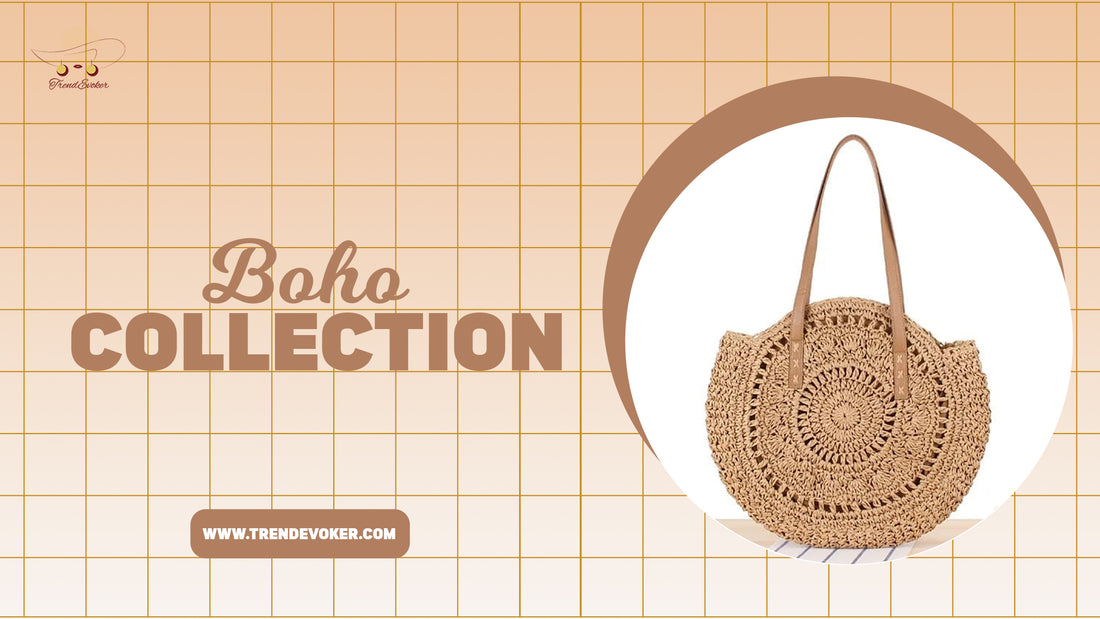 Bohemian tote bag with intricate embroidery and tassels, ideal for casual wear and travel, available online at TrendEvoker.