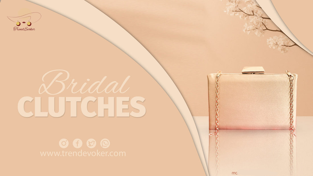 Golden bridal clutch bag with pearl embellishments – perfect wedding purse for brides in Pakistan.