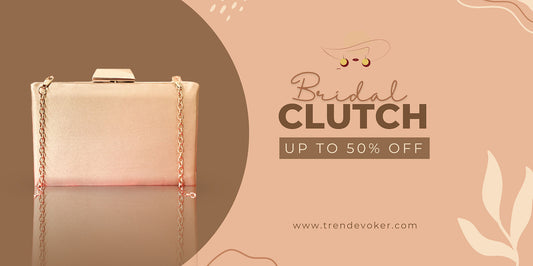 Bride holding custom pearl bridal pouch bag – TrendEvoker wedding clutch design in Pakistan.