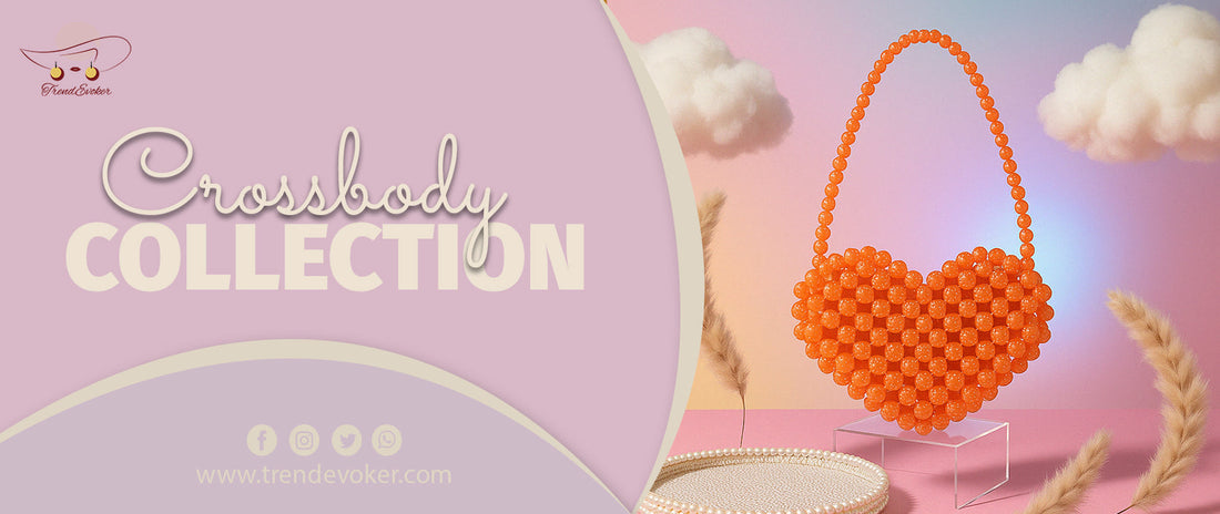 Woman holding a stylish crossbody bag in Pakistan with pearl and beaded design, perfect for a day out.