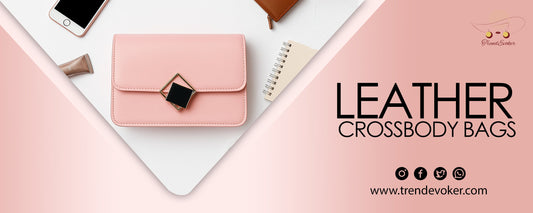 Elegant woman wearing TrendEvoker’s genuine leather crossbody bag in Pakistan – 2025 fashion collection.