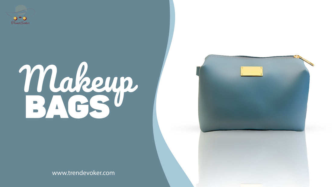 A woman organizing her travel makeup pouch using a compact leather bag from TrendEvoker, featuring stylish makeup pouches for ladies in Pakistan.