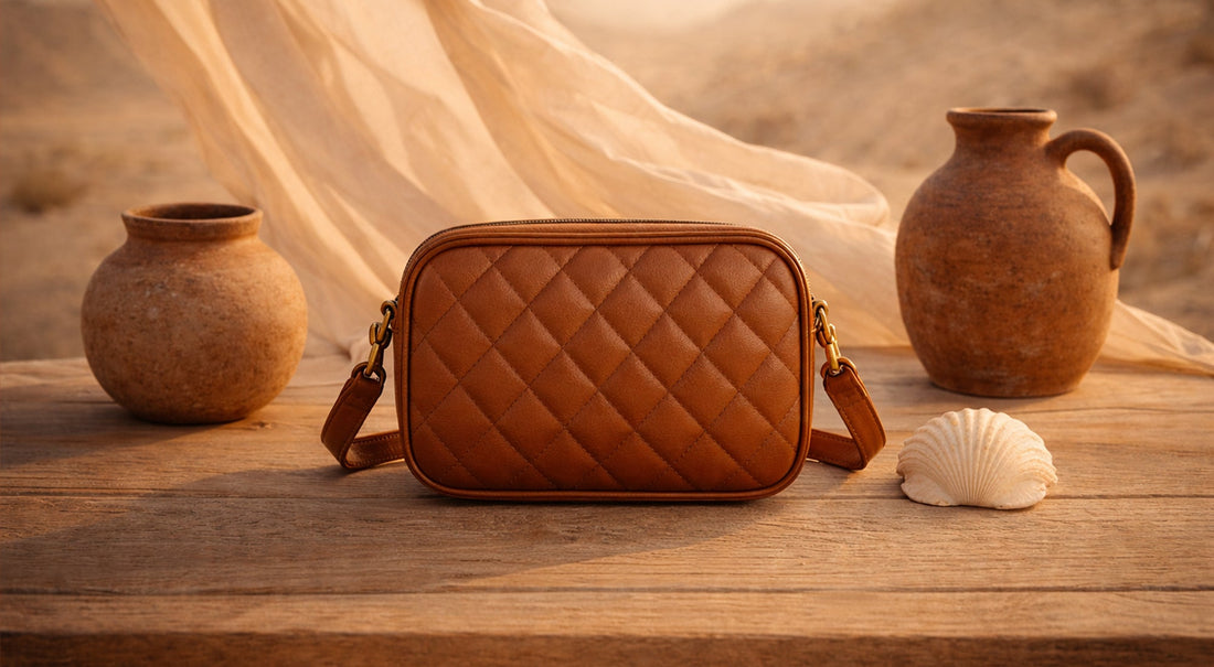 Stylish makeup bags in Pakistan including leather crossbody bag, mini makeup pouch and designer clutch for women.