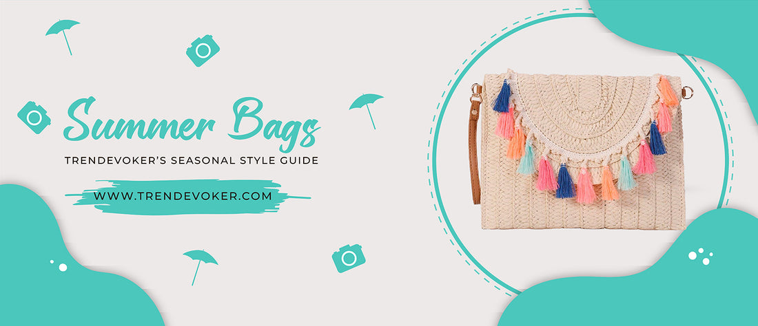 Stylish summer bags from TrendEvoker including leather tote bags, beaded bags, and crossbody bags, perfect for casual outings and beach days in Pakistan