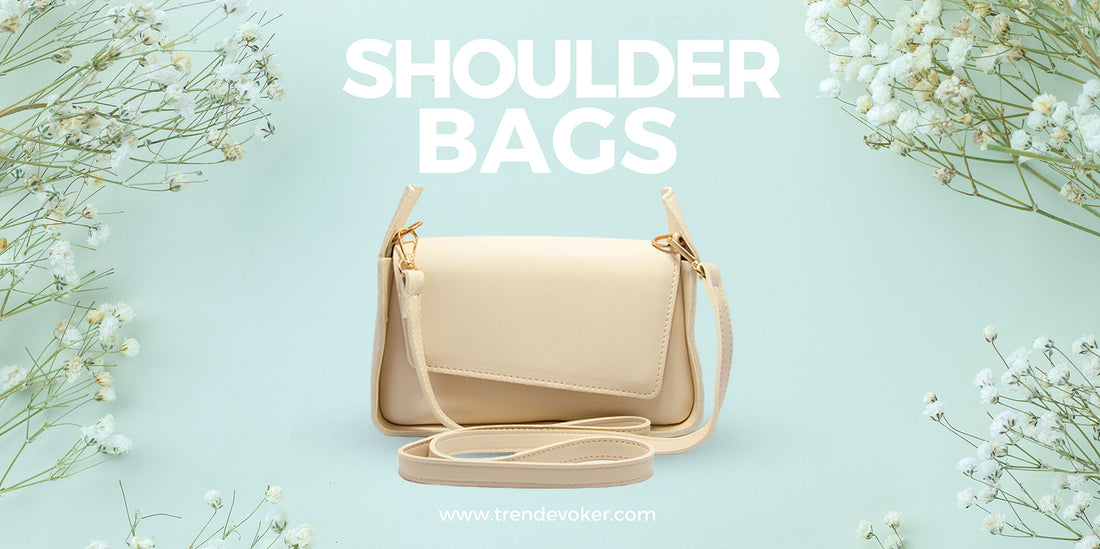 Stylish shoulder bags in Pakistan including leather crossbody bags, wooden handbags, tote bags and beaded purses by TrendEvoker.