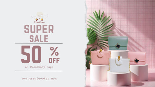 Variety of trendy tote bags and crossbody bags on sale at TrendEvoker’s Super 50% Sale, featuring stylish handbags for women in Pakistan