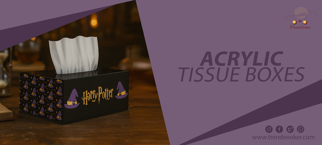 Stylish acrylic and handmade eco-friendly tissue boxes for car and home in Pakistan – TrendEvoker 2025 collection.